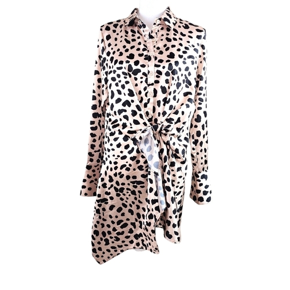 Aqua Bloomingdale's Cheetah Print Long Sleeve Tie Mini Dress in Small NWT - Picture 3 of 9